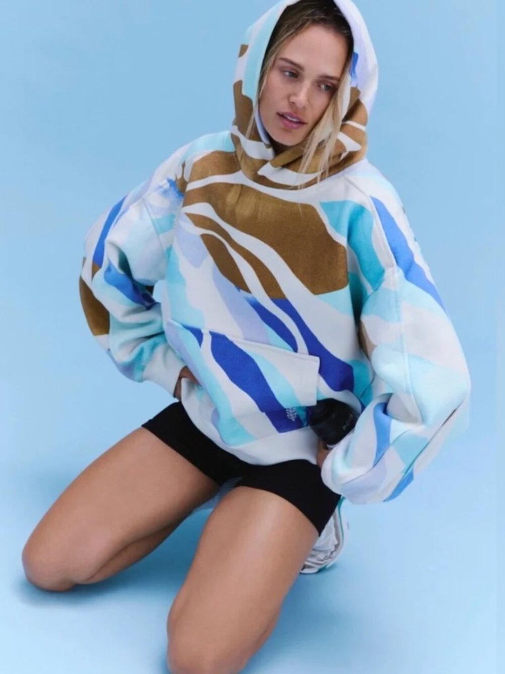 FP Movement A Cut Above Printed Hoodie Ivory Retro Sun Combo NWT Sz Medium